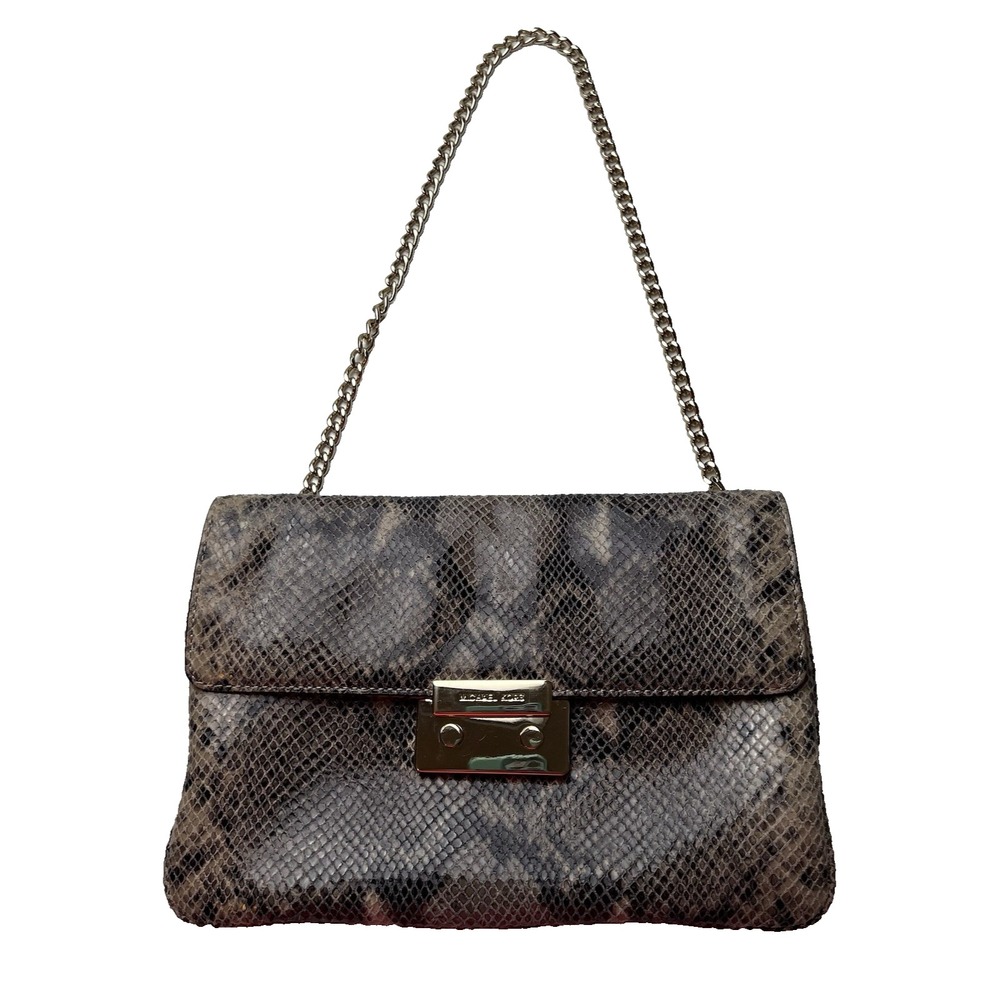 MICHAEL Michael Kors Sloan Flat Python Print Shoulder Bag Tan/Black